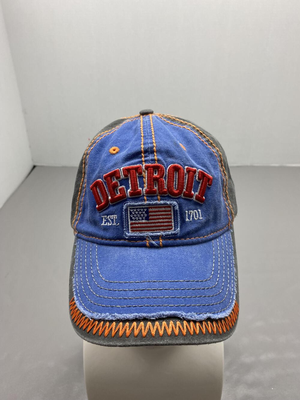 Detroit Hat Cap Strap Back One Size Blue Twill Baseball Cap Adjustable Mens